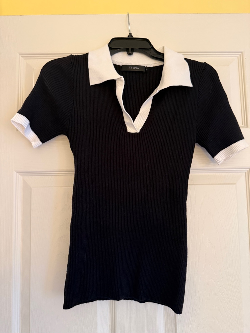 Black Knit Polo shirt with White Collar
